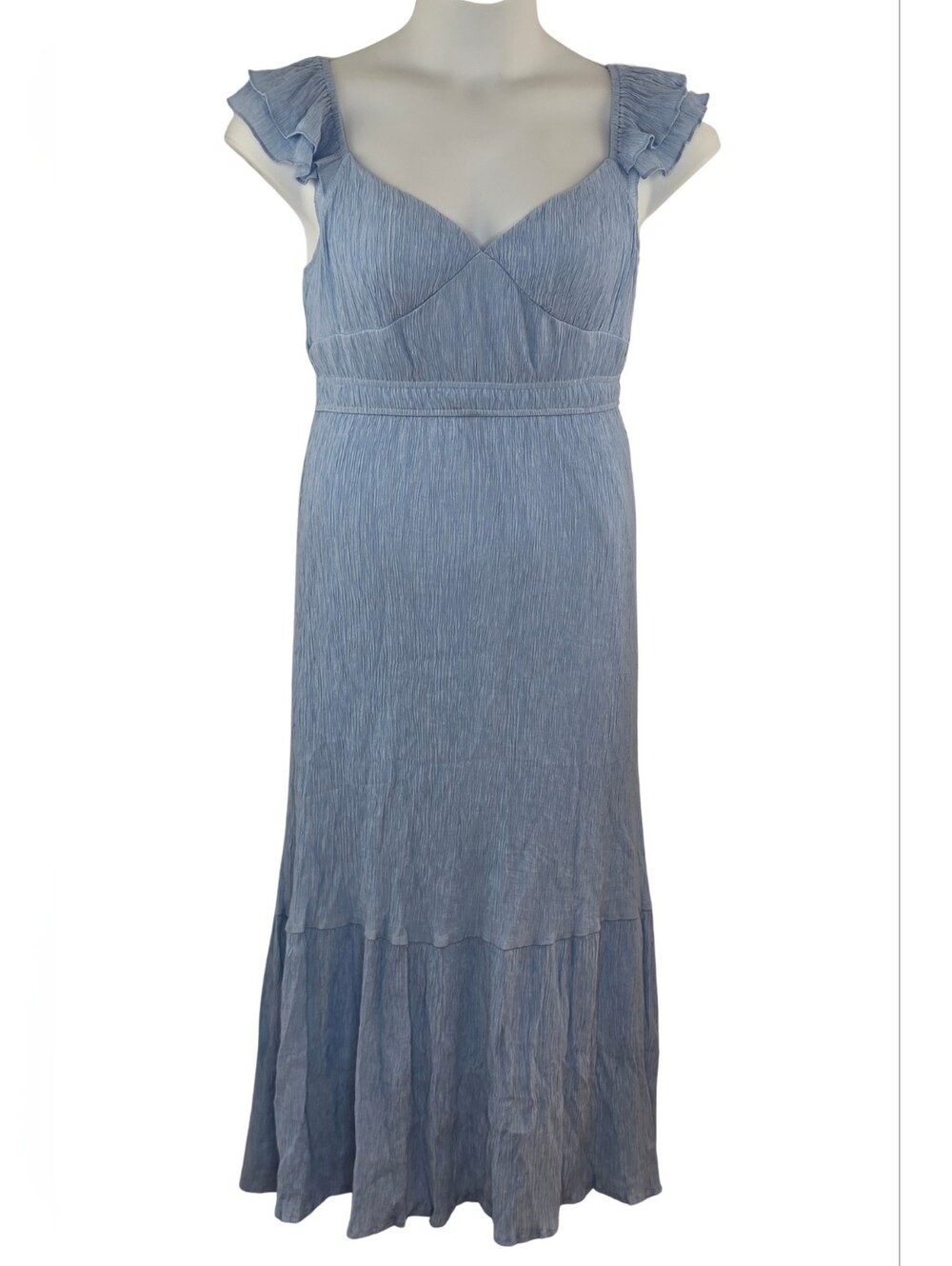 Blu Pepper M Powder Blue Ruffle Strap Midi Dress 4006-